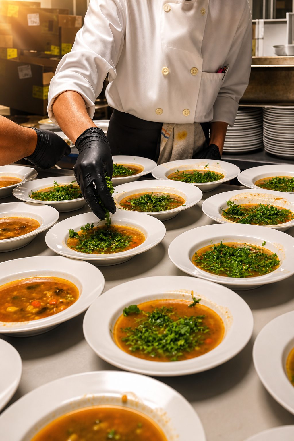 Comparti chef plating a gourmet dish behind the scenes