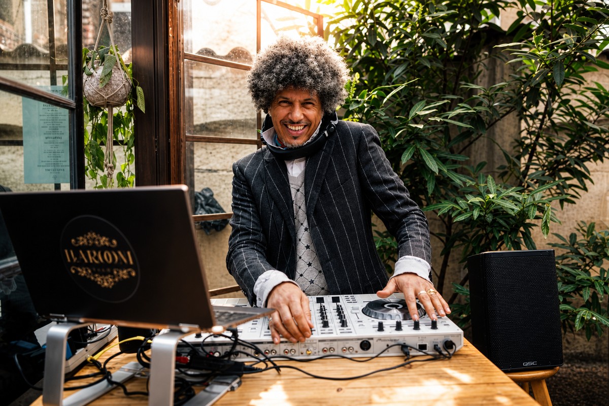 Comparti event DJ spinning tracks