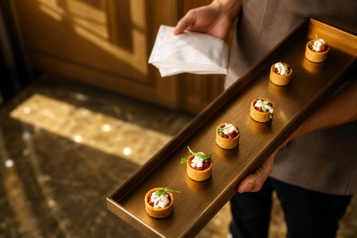 Comparti tray-passed beef tartare tartlets