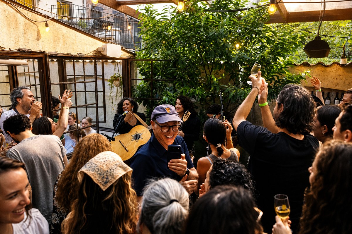 Comparti summer patio event with live acoustic guitar