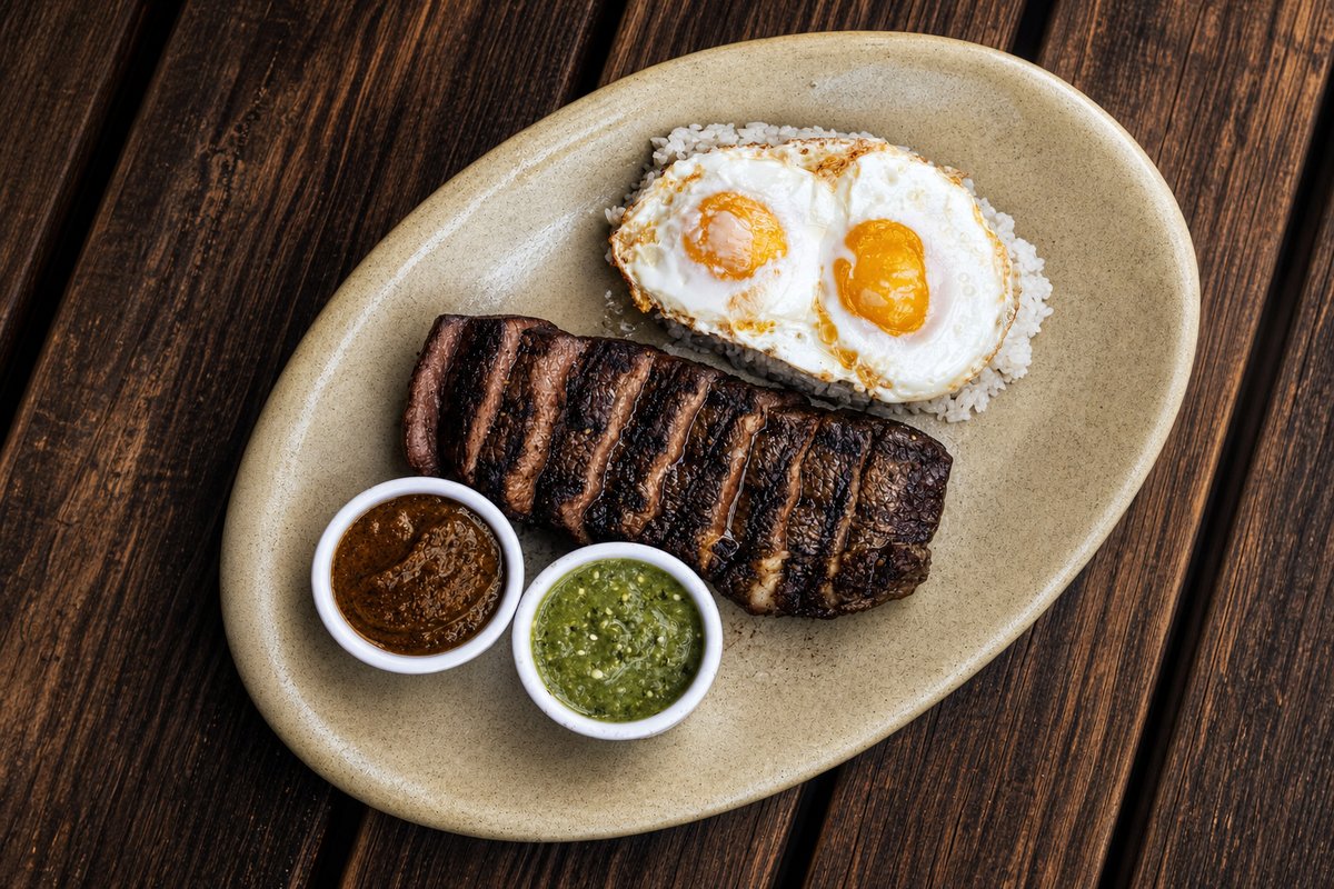 Comparti brunch catering with steak and eggs
