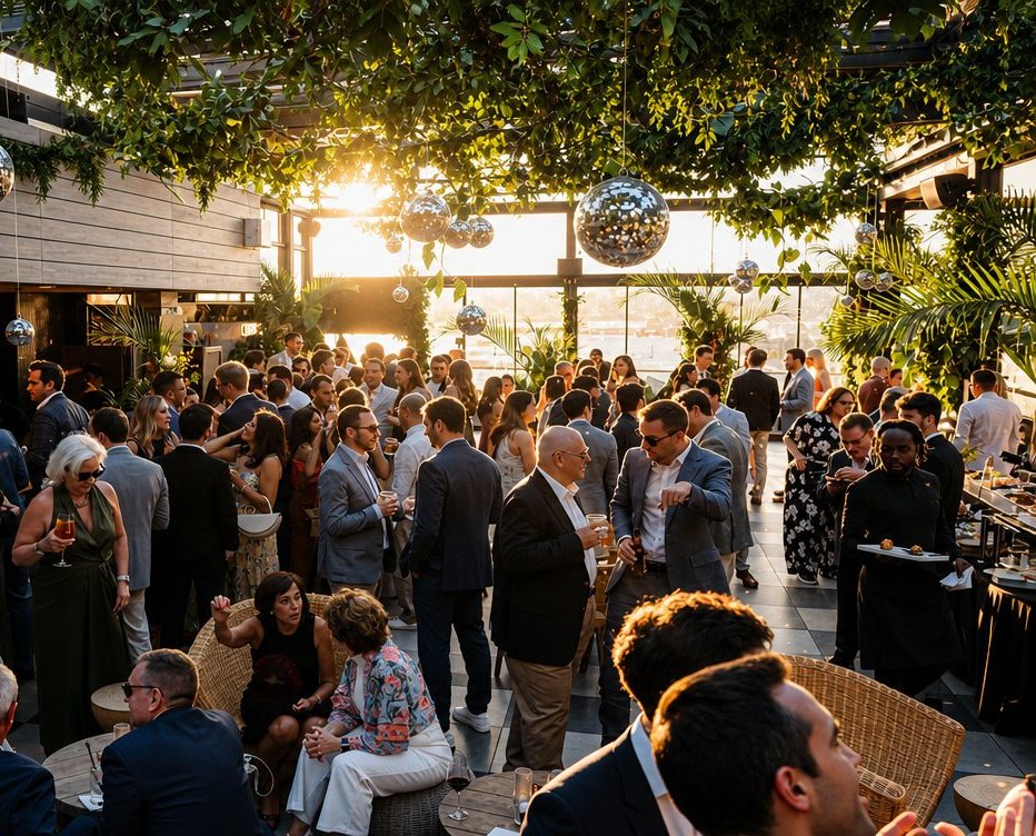 Rooftop reception catered by Comparti in New York